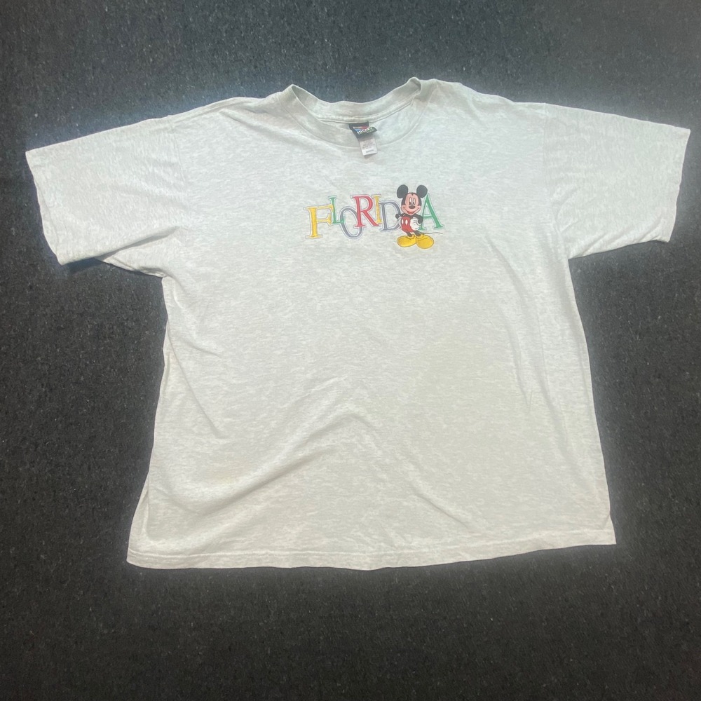 Disney Mickey Mouse Shirt 22W 24W Womens Gray Florida Embroidered Brazos Vtg 90s